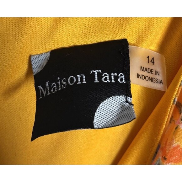 Maison Tara Womens Size 14 Cold Shoulder Maxi Dress Chiffon Yellow Belted Ruffle - Picture 7 of 12